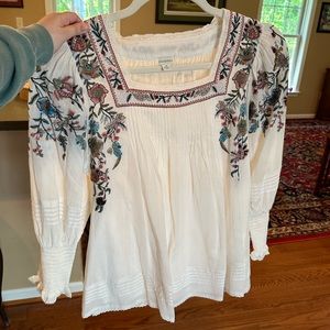 Sundance Cream Blouse with Floral Embroidery